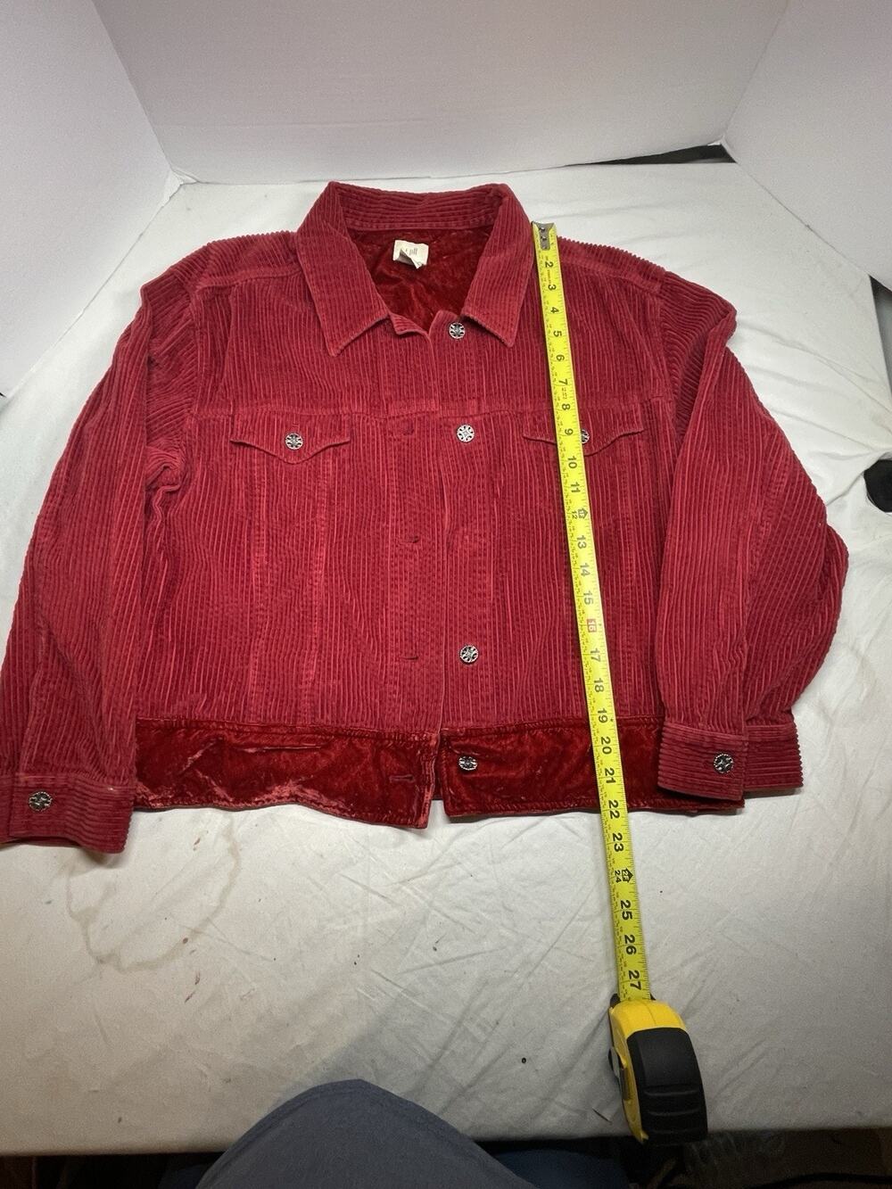 Vintage J Jill Jacket Womens Red Corduroy Velvet Trim Button EUC LP Petite